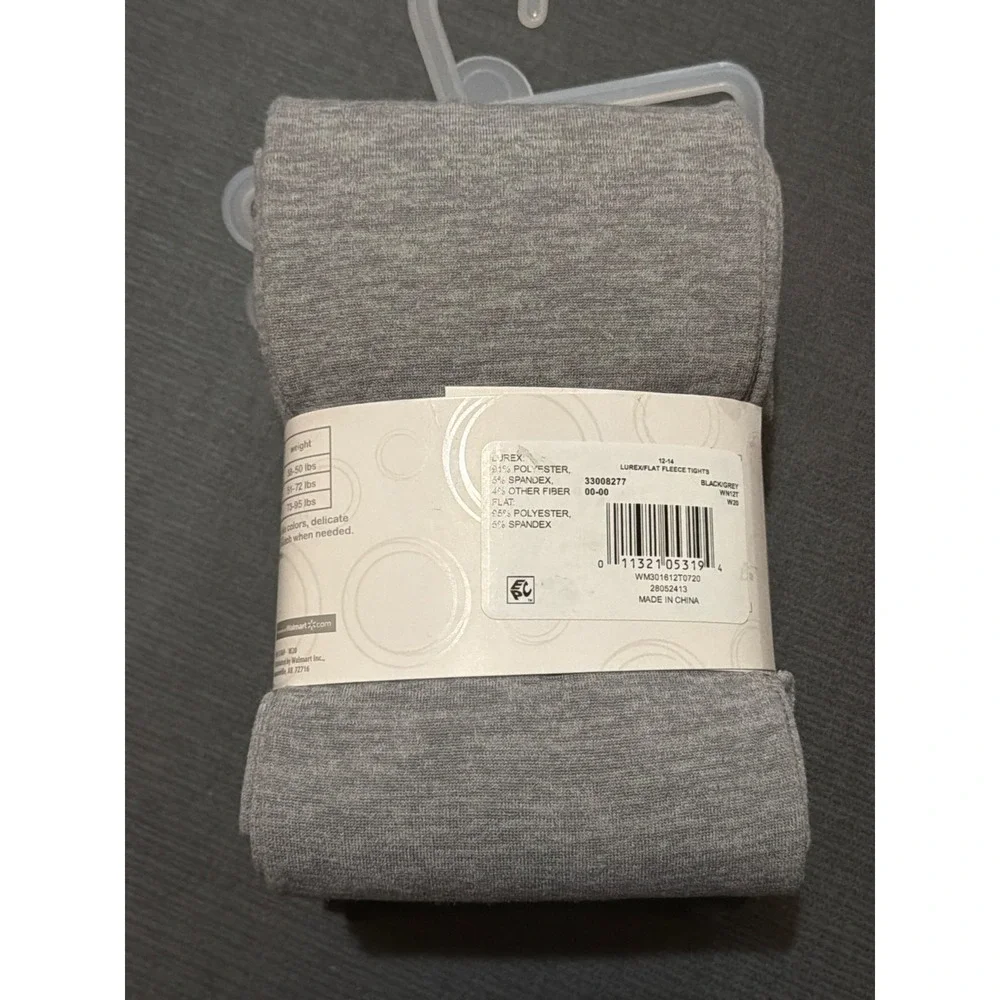 NWT Wonder Nation Girls 2-Pack Large 12-14 Black/Grey Fleeced Footless‎ Tights